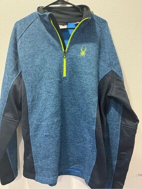 Spyder Men’s Blue Quarter-Zip Sweater with Contrast Black Panels